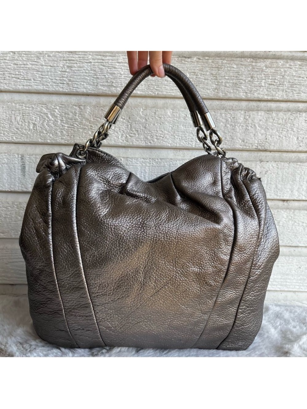 MICHAEL KORS Silver Metallic Lillie Fulton Tote Shoulder Bag - Picture 5 of 10